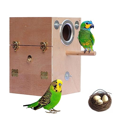 Parakeet Nesting Box, Nest Breeding Box Bird House, Natural Wood Bird Nesting Box, Small Bird House Breeding Box for Lovebirds, Cockatiel, Pigeons, Budgie, Parakeet, Parrots von KERALI