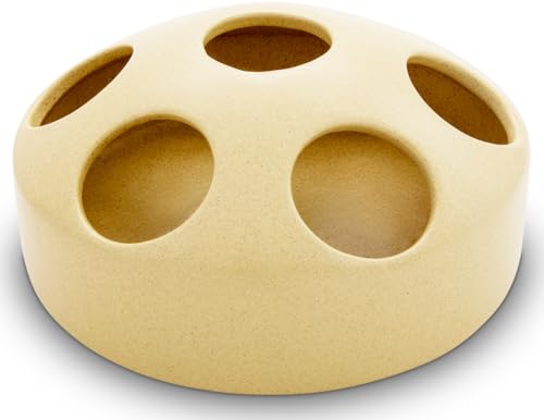 KERAZO 1,5 Liter Keramik Geflügeltränke mit 7 Öffnungen Hühnertränke Ententränke Futterschale Wasserschale Futterstation Wasserstation, 22x10 cm, Sand (beige) von KERAZO