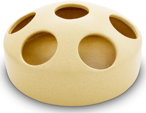 KERAZO 1,5 Liter Keramik Geflügeltränke mit 7 Öffnungen Hühnertränke Ententränke Futterschale Wasserschale Futterstation Wasserstation, 22x10 cm (Sand, 1,5L) von Kerazo