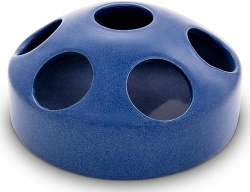 KERAZO 1,5 Liter Keramik Geflügeltränke mit 7 Öffnungen Hühnertränke Ententränke Futterschale Wasserschale Futterstation Wasserstation, 22x10 cm (blau, 1,5L) von Kerazo