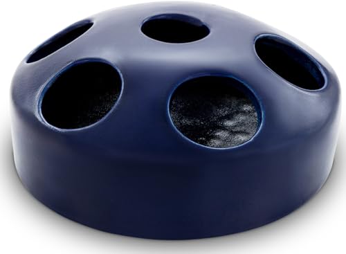 KERAZO 1,5 Liter Keramik Geflügeltränke mit 7 Öffnungen Hühnertränke Ententränke Futterschale Wasserschale Futterstation Wasserstation, 22x10 cm (dunkelblau, 1,5L) von Kerazo