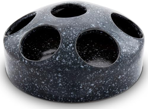 KERAZO 1,5 Liter Keramik Geflügeltränke mit 7 Öffnungen Hühnertränke Ententränke Futterschale Wasserschale Futterstation Wasserstation, 22x10 cm (grau-Granit, 1,5L) von Kerazo