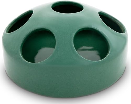 KERAZO 1,5 Liter Keramik Geflügeltränke mit 7 Öffnungen Hühnertränke Ententränke Futterschale Wasserschale Futterstation Wasserstation, 22x10 cm (grün, 1,5L) von Kerazo