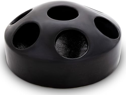 KERAZO 1,5 Liter Keramik Geflügeltränke mit 7 Öffnungen Hühnertränke Ententränke Futterschale Wasserschale Futterstation Wasserstation, 22x10 cm (schwarz, 1,5L) von Kerazo