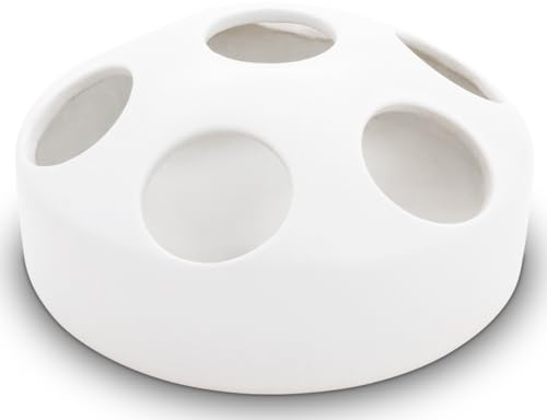 KERAZO 1,5 Liter Keramik Geflügeltränke mit 7 Öffnungen Hühnertränke Ententränke Futterschale Wasserschale Futterstation Wasserstation, 22x10 cm (weiß, 1,5L) von Kerazo