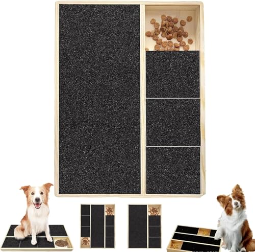 Dog Emery Board Scratcher Treat Box, Nail Scratch Board with Treat Box, Multifunctional Sturdy Dog Paws Scratchboard for Large Dogs Puppy Nail Grinding Pad (3 grids) von KERLYING