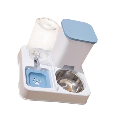 KESOTO Futterautomat für Haustiere, 2 in 1 Futter Und, Behälter für Katzen Und Kaninchen, Blau Weiss von KESOTO