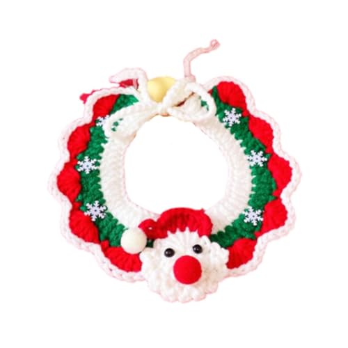 KESOTO Gestricktes Katzenhalsband, Gestricktes Neujahrs-Katzenhalsband, Handgemachte Weihnachtskätzchen-Halskette, Schal, handgewebtes Häkel-Lätzchen für, Weihnachtsmann, S von KESOTO