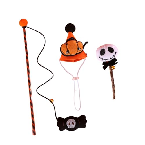 KESOTO Halloween Kegelhut Totenkopf Katzen Teaser Set,Geschenk für Katze,Lustig,Halloween Dekor,Süß,Zubehör Katzen Kaubeißspielzeug beißstab, Kürbis KESOTO Halloween Kegelhut Totenkopf Katzen Teaser Set,Geschenk für Katze,Lustig,Halloween Dekor,Süß,Zubehör Katzen Kaubeißspielzeug beißstab, Kürbis von KESOTO