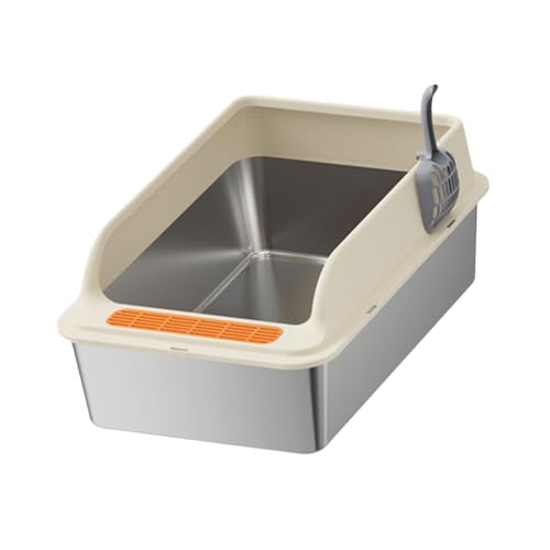 KESOTO Katzenstreu aus Edelstahl, Katzentoilette mit niedrigem Einstieg, Katzensandkasten für kleine und große Katzen, Khaki KESOTO Katzenstreu aus Edelstahl, Katzentoilette mit niedrigem Einstieg, Katzensandkasten für kleine und große Katzen, Khaki von KESOTO