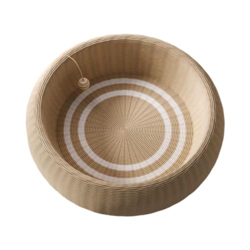 KESOTO Kratzbrett für Katzen Aus Sisal, Lounge, Erhöhte Kanten, Kratzfest, Vielseitig Einsetzbar, Bequemer für Den Rücksitz des Autos, mit Spielzeugbäl, Runde 52 cm von KESOTO