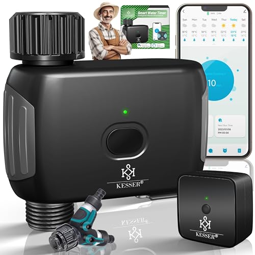 KESSER® Bewässerungssteuerung mit WLAN WiFi | Bewässerungscomputer für Garten & Balkon | Bewässerungssystem mit Zeitschaltuhr | Automatische Bewässerung App & Sprachsteuerung + Y- Verteiler | Schwarz von KESSER
