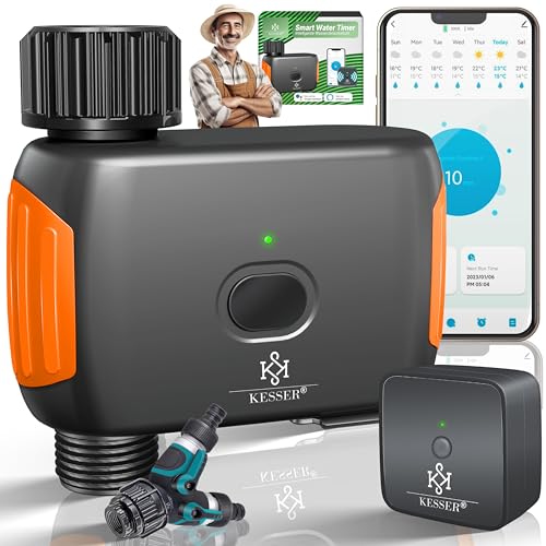 KESSER® Bewässerungssteuerung mit WLAN WiFi | Bewässerungscomputer für Garten & Balkon | Bewässerungssystem mit Zeitschaltuhr | Automatische Bewässerung App & Sprachsteuerung + Y- Verteiler | Orange von KESSER