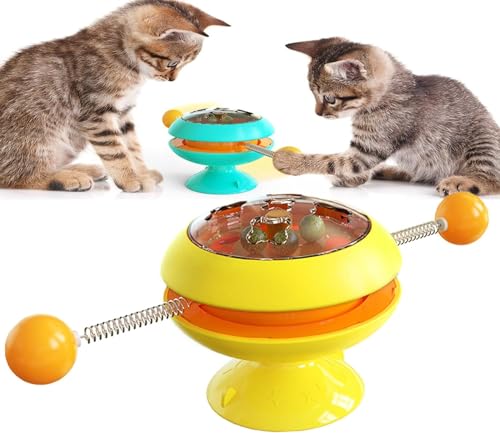 KEVGNRO Interaktives Katzenminze-Trainingsspielzeug, interaktives Ball-Katzenminze-Katzentrainingsspielzeug, interaktives Katzenspielzeug mit Drehteller (Gelb) von KEVGNRO