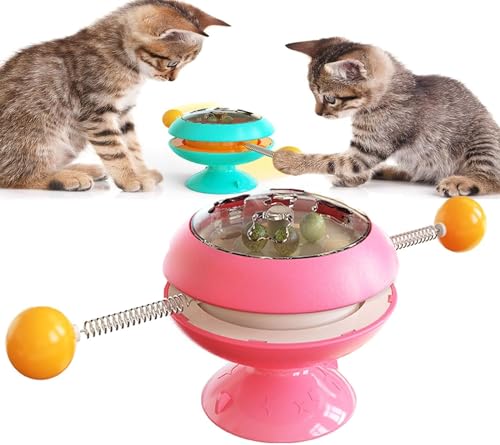 KEVGNRO Interaktives Katzenminze-Trainingsspielzeug, interaktives Ball-Katzenminze-Katzentrainingsspielzeug, interaktives Katzenspielzeug mit Drehteller (Rosa) von KEVGNRO