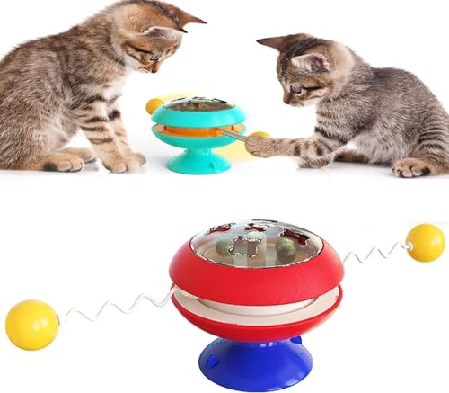 KEVGNRO Interaktives Katzenminze-Trainingsspielzeug, interaktives Ball-Katzenminze-Katzentrainingsspielzeug, interaktives Katzenspielzeug mit Drehteller (Rot) von KEVGNRO