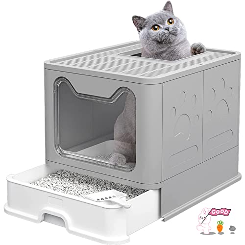 Katzentoilette für Katzen, großes Katzenkisterl Katzentoilettenhaus, faltbar, mit Deckel, Schublade und Schaufel, tragbar, WC für Katzen mit Deckel für große und kleine Katzen, Grau, 51 x 41 x 38 cm Katzentoilette für Katzen, großes Katzenkisterl Katzentoilettenhaus, faltbar, mit Deckel, Schublade und Schaufel, tragbar, WC für Katzen mit Deckel für große und kleine Katzen, Grau, 51 x 41 x 38 cm von KEVO