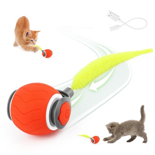 KEWUZY Katzenspielzeug Elektrisch Katzenball mit LED Licht, Interaktives Katzenspielzeug Katzen-Ball, 360-Grad-Ball Automatischer Modellierung Katzenball mit Seil, USB Wiederaufladbarer von KEWUZY