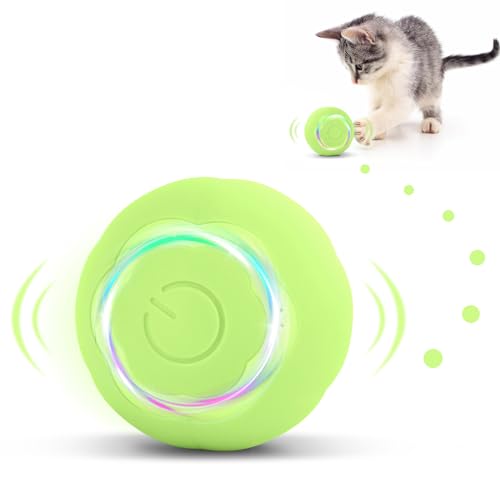 KEWUZY Katzenspielzeug Elektrisch Katzenball mit LED Licht,360-Grad-Ball Automatischer Modellierung von Katzenpfoten Interaktives Katzenspielzeug USB Wiederaufladbarer für Katzen (Grün) von KEWUZY