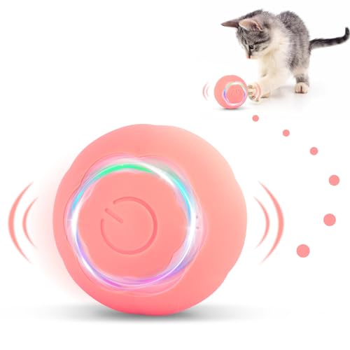 KEWUZY Katzenspielzeug Elektrisch Katzenball mit LED Licht,360-Grad-Ball Automatischer Modellierung von Katzenpfoten Interaktives Katzenspielzeug USB Wiederaufladbarer für Katzen (Rosa) von KEWUZY