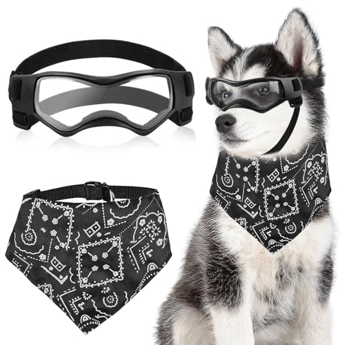 Hundebrille für Kleine Hunde, Wasserdicht Hundeschutzbrille mit Hundehalstuch, Verstellbare, UV-beständige, windabweisende Schutzbrille, Motorradbrille für Kleine Mittelgroße Hunde von KFDDRN