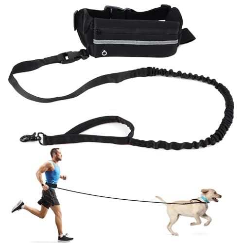 Joggingleine für Hunde, Freihändige Jogging Hundeleine für große und mittelgroße Hunde, Elastische Reflektierende Laufleine 160-220 cm für Laufen, Joggen, Wandern von KFDDRN