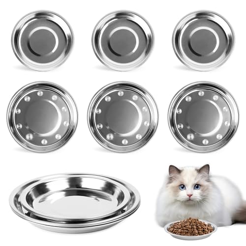 Katzennapf Flach, 6 Stück Katzenteller Runden Katzen Futternapf, Edelstahl Katzenschüssel, Katzen Napfset Für Kätzchen Und Welpen, Fallsicher Leicht Zu Reinigen von KFDDRN