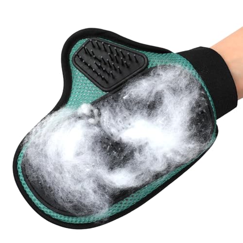 KFHENSOMR Fellpflege-Handschuh für Haustiere, mit Nadelbürste, sanfte Fellbürste, effizienter Enthaarungshandschuh, Massagehandschuh für Hunde und Katzen, mit langem und mittlerem Fell, Olivgrün von KFHENSOMR