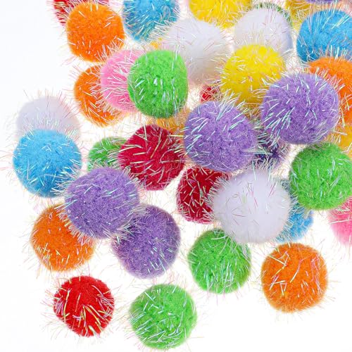 KFHENSOMR Katzen-Pom-Bälle, 60 Stück, glitzernde Bommeln, 3,1 cm, glitzernde Bälle für Katzen, interaktiver Glitzerball für Bewegung und Unterhaltung (6 Farben) von KFHENSOMR