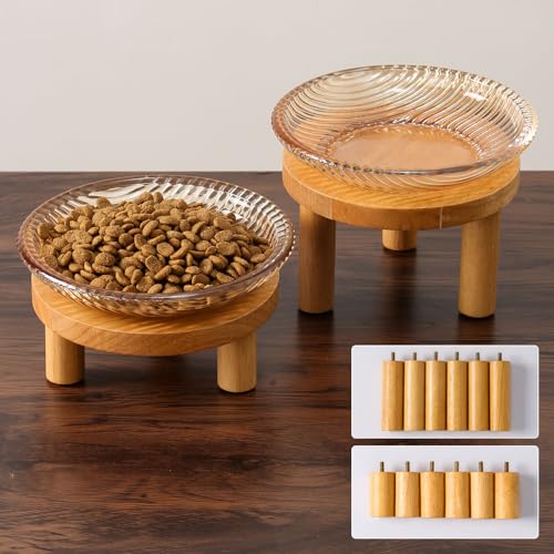 Katzennäpfe mit Holzständern, erhöhter Glasschnapf, Ermüdungserscheinung für Indoor-Katzen, 2 Stück, Bernstein Katzennäpfe mit Holzständern, erhöhter Glasschnapf, Ermüdungserscheinung für Indoor-Katzen, 2 Stück, Bernstein von KGCCIZI