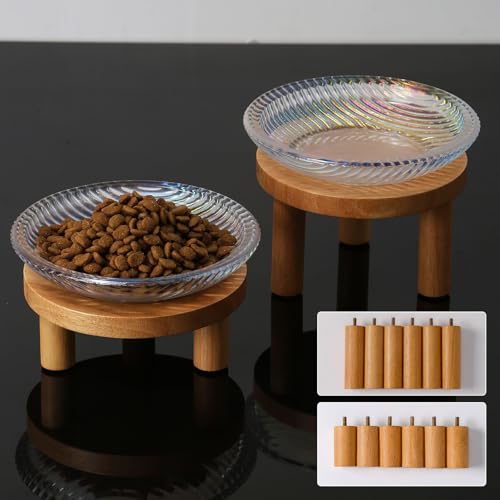 Katzennäpfe mit Holzständern, erhöhter Glasschnapf, Ermüdungserscheinung für Indoor-Katzen, 2 Stück (Regenbogenfarben) von KGCCIZI