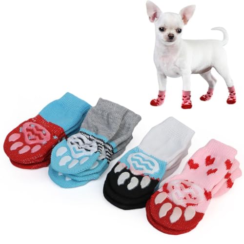 KGDUYC 8 Paar Hundesocken Anti Rutsch Socken für Katzen- Pfotenschutz Hund Katze Pet Indoor Anti-Rutsch Socken Pfotenschutz und Traktion Dank Silikon-Gel für Hunde und Katzen von KGDUYC