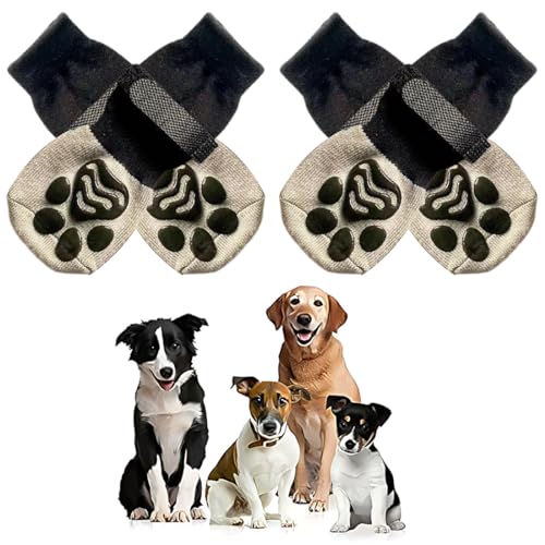 KGDUYC Pfotenschutz für Hunde,Haustiersocken und Fußbezüge mit doppelseitigem Kleber für Katzen und Hunde, rutschfeste wasserdichte Schuhe und Socken für große und kleine Hunde (4 Stück) von KGDUYC