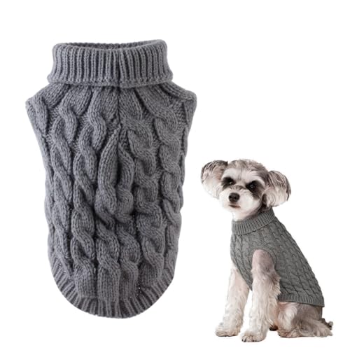 KGDUYC Sweater für Hunde,Warmer klassischer Twist-Pullover für Haustiere, Hunde und Katzen, Dicke Wollkleidung mit Rollkragen und Revers, grau (XL-Größe) von KGDUYC