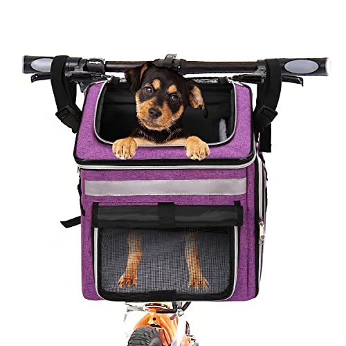 KGMCARE Haustier Fahrradtasche für Hunde Katzen, Haustier Rucksäke mit Vorne Atmungsaktiv Netzfenster, Faltbarer Raum Tragetasche für Kleine Mittlere Hunde und Katzen 6kg (Lila) von KGMCARE