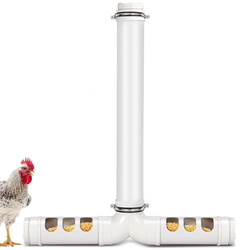 KHEARPSL Automatischer Hühner-Futterspender ohne Abfall, 5,9 kg, PVC, Schwerkraft-Futterstation für Geflügel, 6 Futteröffnungen, Geflügel, Futtertrog für Enten, Truthahn, Gänse, Wachteln, Tauben von KHEARPSL