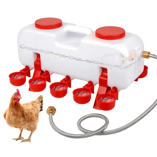 KHEARPSL Automatischer Hühnertränke 3 Gallonen Huhn Wasser Futterspender mit Schwimmer Automatische Füllung Wasser Geflügel Waterer mit Schlauch und 10 Wasserbecher für Huhn Ente Wachtel Truthahn von KHEARPSL