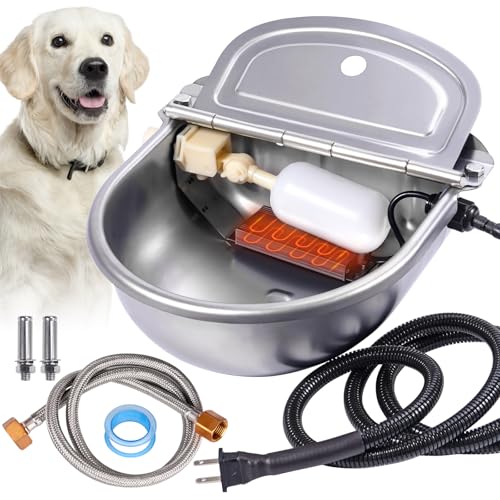 KHEARPSL Beheizter automatischer Wassernapf für Hunde, für den Außenbereich, mit Anti-Kauschnur, automatische Befüllung, beheizte Bewässerung, für Hund, Katze, Ziege, Pferd, Rinder, Schwein, Huhn von KHEARPSL