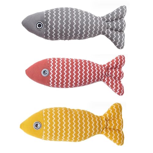 3 Stück Katzenminze Fisch Spielzeug, Spielzeug mit Katzenminze, Katzenspielzeug für Katze zu Spielen, Katze Interaktive Spielzeug, Simulation Fisch Spielzeug von KHIRY