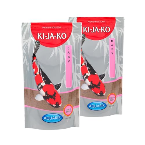 KI-JA-KO Baby Koi Futter für Jungkoi. Reich an Fisch- und Pflanzenproteinen für gesundes Wachstum. Pellets für Junge Koi, unterstützung Verdauung, Starke Farben – 1 kg / 2 mm (2×500 g) von KI-JA-KO