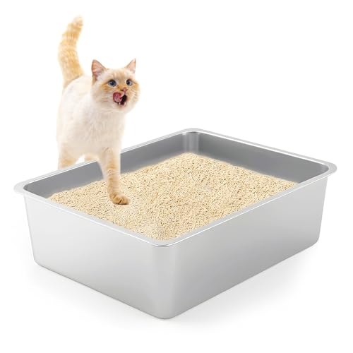 Katzentoilette, Premium-Edelstahl-Katzentoilette, langlebig, leicht zu reinigen, hygienisch, geruchsreduzierend (45 x 35 x 15 cm) von KIANGKIANG