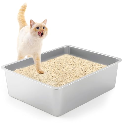 Katzentoilette, Premium-Edelstahl-Katzentoilette, langlebig, leicht zu reinigen, hygienisch, geruchsreduzierend (60 x 40 x 15 cm) von KIANGKIANG