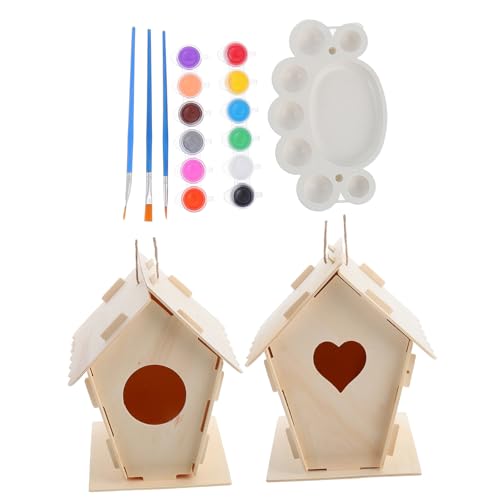 KICHOUSE 10 Stück Teiliges DIY Vogelhaus Kit für Bastelset mit Farben Pinseln und Zubehör zur Kreativen Gestaltung von Vogelhäusern im Freien für Garten und Bastelprojekte von KICHOUSE