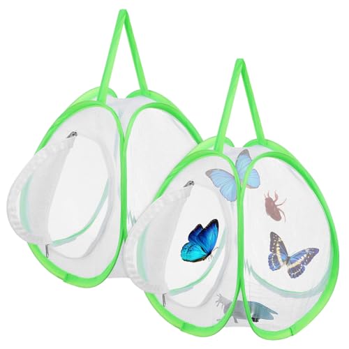 KICHOUSE 2 Stück Schmetterlingsgehege Transparentes Mesh Käfig für Schmetterlinge und Atmungsaktiv und Leicht zu Reinigen für Beobachtung und Aufzucht von Schmetterlingen von KICHOUSE