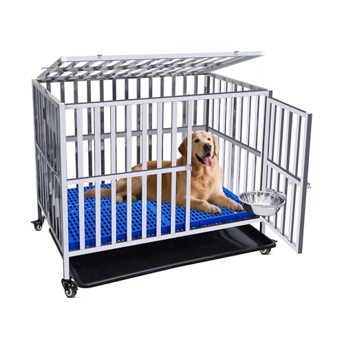 Zusammenklappbarer Hundekäfig aus Edelstahl, robust, für mittelgroße und große Hunde, einfach zu installieren und zu reinigen (L x B x H): 95 x 65 x 77 cm von KIGFA
