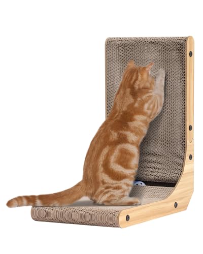 L-förmiger Katzenkratzer, Katzenkratzer für Indoor-Katzen, Papp-Katzenkratzen mit Ballspielzeug (42,4 x 37,8 cm) von KIGOTY