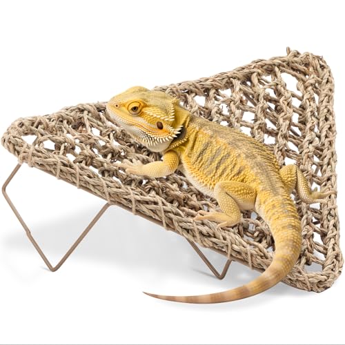 Bartagamen-Hängematte – Reptilienbett-Tankzubehör mit zusammenklappbaren Metallbeinen – Sonnenplattform und Dekor für Eidechsen, Leopardengecko, Schlange, Einsiedlerkrebse, Frosch (Natur, Dreieck) von KIIDAS