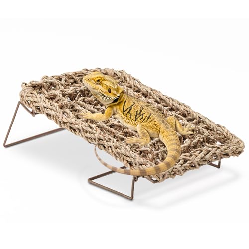 Bartagamen-Hängematte – Reptilienbett-Tankzubehör mit zusammenklappbaren Metallbeinen – Sonnenplattform und Dekor für Eidechsen, Leopardengecko, Schlange, Einsiedlerkrebse, Frosch (Natur, Rechteck) von KIIDAS