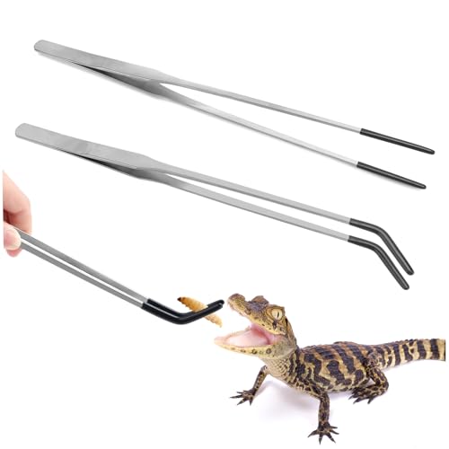 Reptilien-Futterzange aus Edelstahl mit Gummispitze, 26,9 cm, gerade und gebogen, lange Pinzette, perfekt für Aquarien und Handwerk, ideales Zubehör für Bartagamen, Terrarienzubehör, Silberfarben, 2 Reptilien-Futterzange aus Edelstahl mit Gummispitze, 26,9 cm, gerade und gebogen, lange Pinzette, perfekt für Aquarien und Handwerk, ideales Zubehör für Bartagamen, Terrarienzubehör, Silberfarben, 2 von KIIDAS