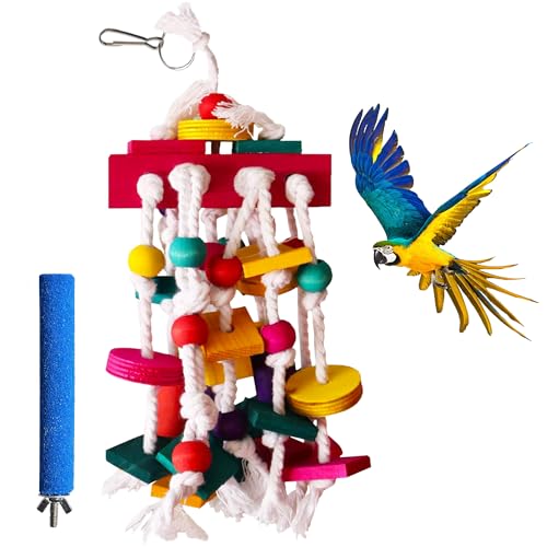 KIKTOR Vogel-Hängespielzeug mit Schleifstange, 35 cm langes Vogelspielzeug für Papageien, lustige und funktionelle Bereicherung für Vögel von KIKTOR